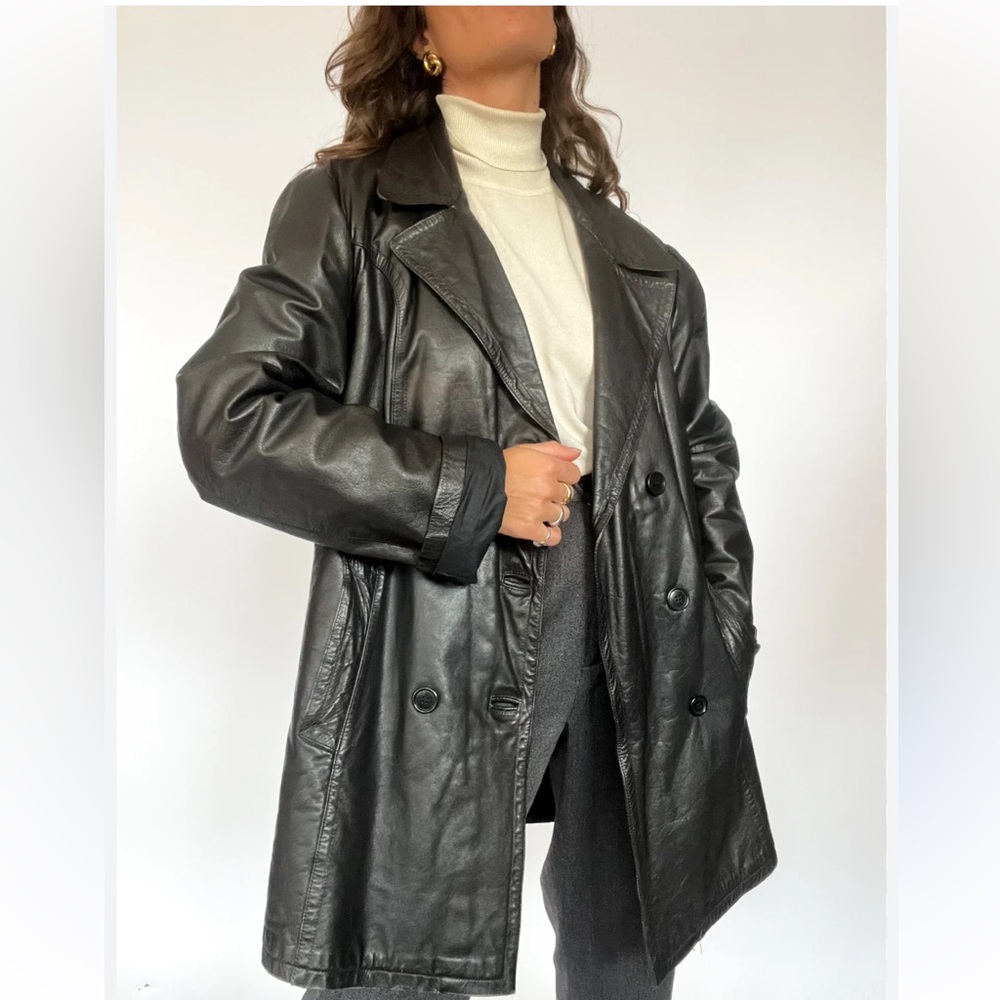 Black vegan Leather Coat Shacket Grunge western